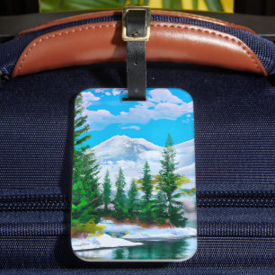 Etiqueta Para Maletas Naturaleza acuarela Pintura de nieve en invierno