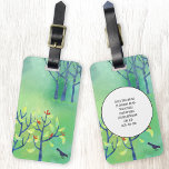 Etiqueta Para Maletas Naturaleza del arte verde moderno Personalizada<br><div class="desc">Pintura de dos pájaros negros en un campo verde en primavera. Un sepulcro se acerca a las hojas y está repartido en flor,  y al fondo hay algunos árboles en el borde del bosque. Cambie los detalles de contacto en el reverso para personalizarlos.</div>