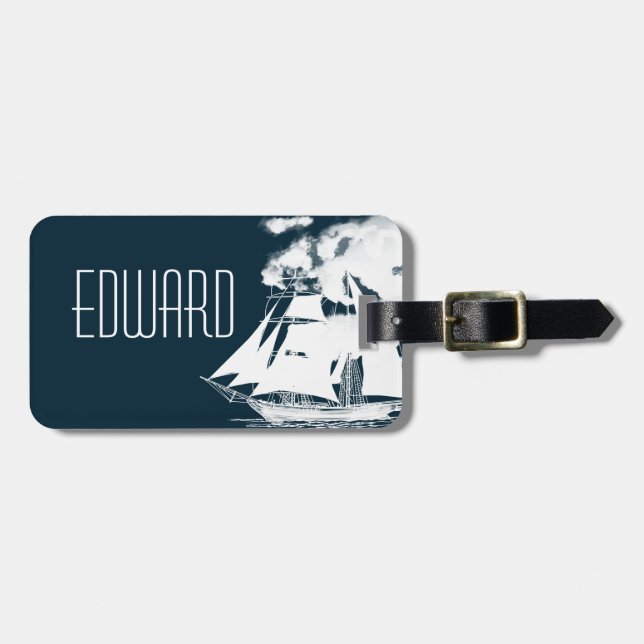 Etiqueta Para Maletas Náutica de naves y nubes (Frente Horizontal)
