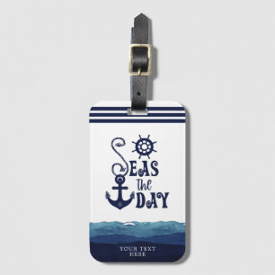 Etiqueta Para Maletas Nautical Anchor SEAS THE DAY Watercolor Waves Nava
