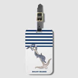 Etiqueta Para Maletas Nautical Boat Name,Anchor Dolphin Nave Blue Stripe
