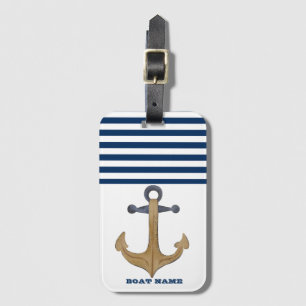 Etiqueta Para Maletas Nautical Boat Name,Vintage Anchor Nave Blue Stripe