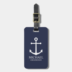 Etiqueta Para Maletas Nautical Navy Blue Anchor Personalizado Groomsmen