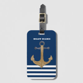 Etiqueta Para Maletas Náutico, Ancla Vintage  Azul Marino Rayado