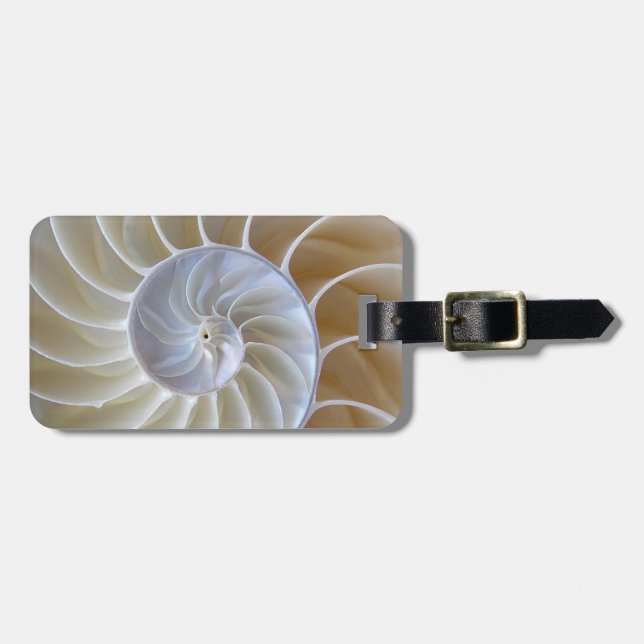 Etiqueta Para Maletas Nautilus Seashell | Espiral dorada (Frente Horizontal)