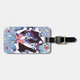 Etiqueta Para Maletas Navidad azul del reno del vintage dulce estupendo