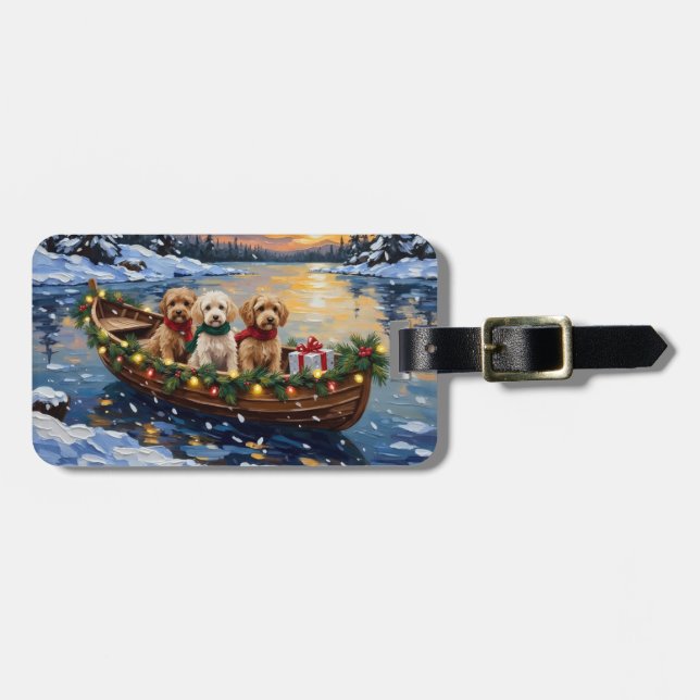 Etiqueta Para Maletas Navidad de Cockapoo en Barco (Frente Horizontal)