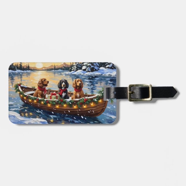 Etiqueta Para Maletas Navidad de Cocker Spaniel en Barco (Frente Horizontal)