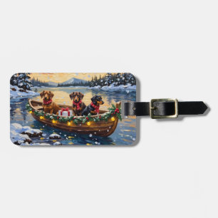 Etiqueta Para Maletas Navidad de Dachshund en Barco