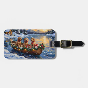 Etiqueta Para Maletas Navidad en Barco con Goldendoodle