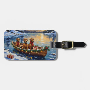 Etiqueta Para Maletas Navidad en Barco con Rhodesian Ridgeback
