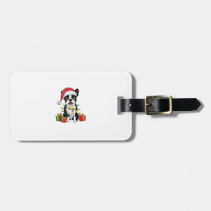Etiqueta Para Maletas Navidad en Santa Hat Boston Terrier Dog