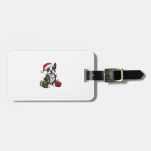 Etiqueta Para Maletas Navidad en Santa Hat Boston Terrier Dog