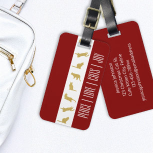 Etiqueta Para Maletas Navidad Gato Amante Rojo Blanco Oro Moderno