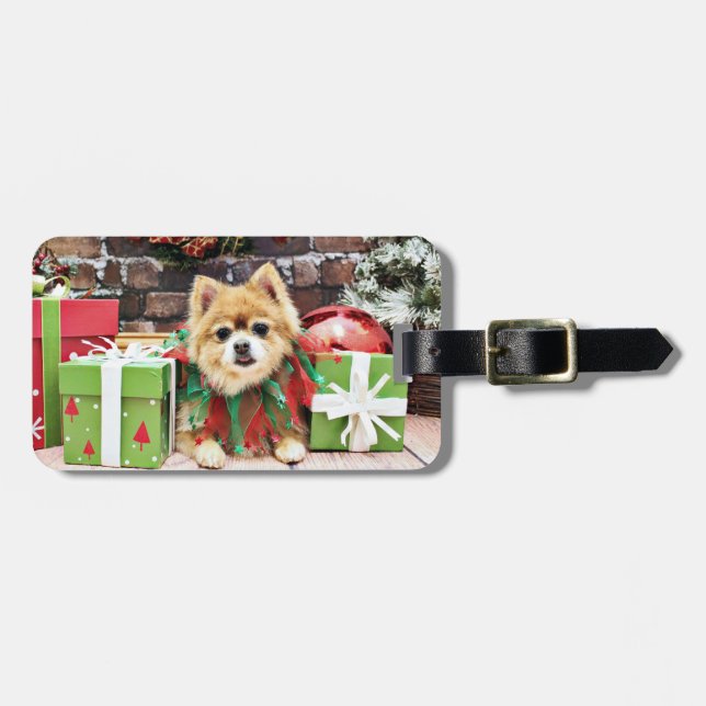 Etiqueta Para Maletas Navidad - Pomeranian - Sophie (Frente Horizontal)