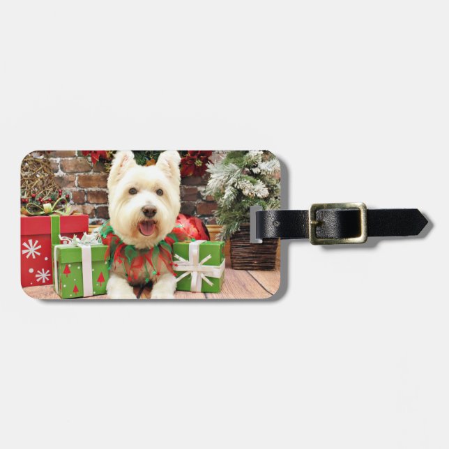 Etiqueta Para Maletas Navidad - Westie - afortunado (Frente Horizontal)