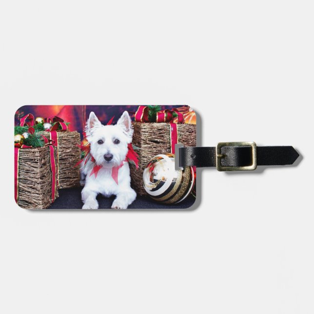 Etiqueta Para Maletas Navidad - Westie - Bella (Frente Horizontal)