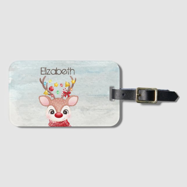 Etiqueta Para Maletas Navidades adorables reno (Anverso horizontal)