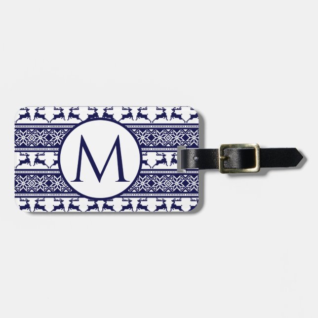 Etiqueta Para Maletas Navidades, azul y blanco escandinavo (Frente Horizontal)