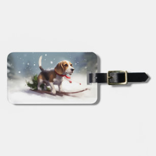 Etiqueta Para Maletas Navidades Beagle en invierno