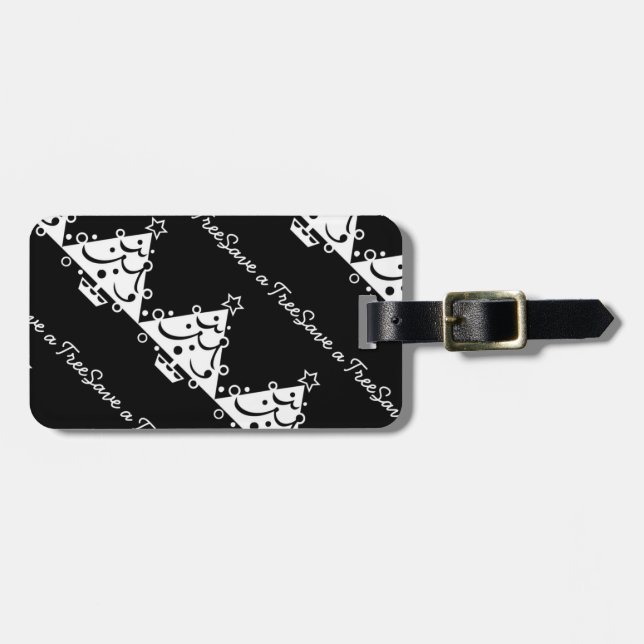 Etiqueta Para Maletas Navidades blancos y negros salvan el árbol (Frente Horizontal)