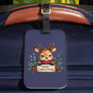 Etiqueta Para Maletas Navidades cortos renos con holly y Rótulo