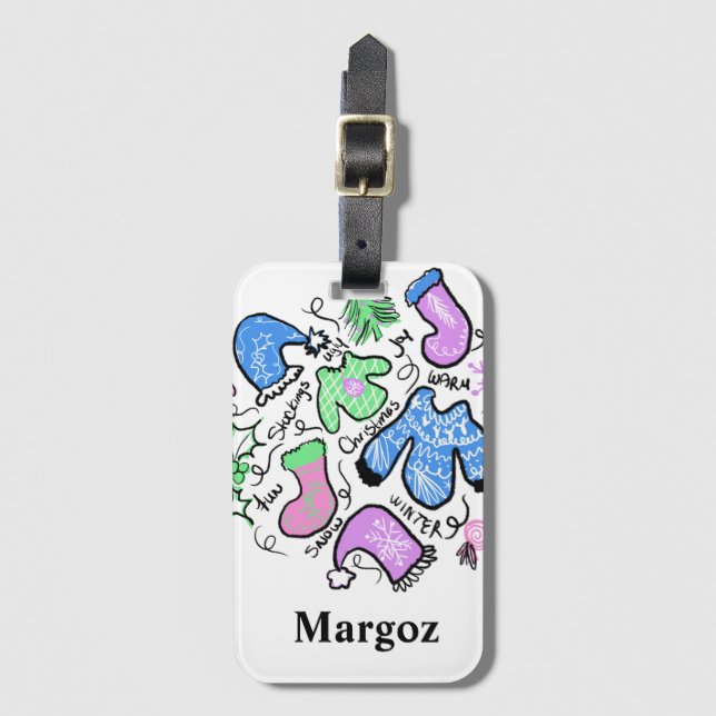 Etiqueta Para Maletas Navidades Cuidadosos Doodles Rigurosos Patrón de S (Anverso vertical)