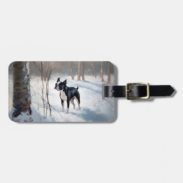 Etiqueta Para Maletas Navidades de Boston Terrier Let It Snow (Frente Horizontal)