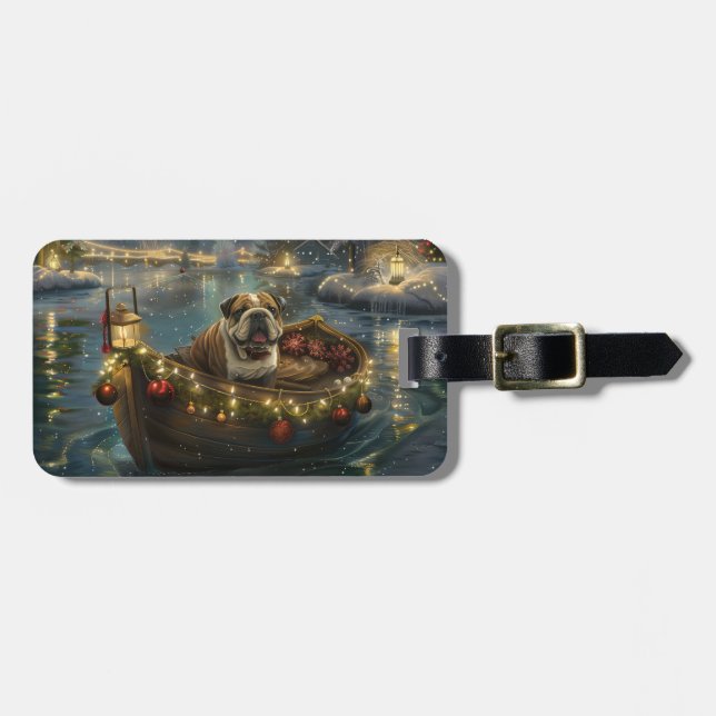 Etiqueta Para Maletas Navidades de bulldog de vacaciones (Frente Horizontal)