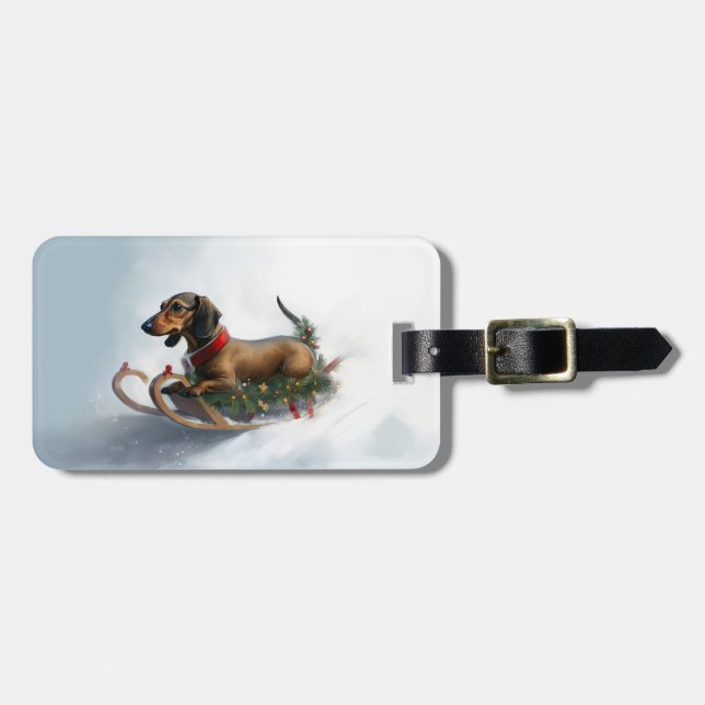 Etiqueta Para Maletas Navidades de Dachshund en invierno (Frente Horizontal)