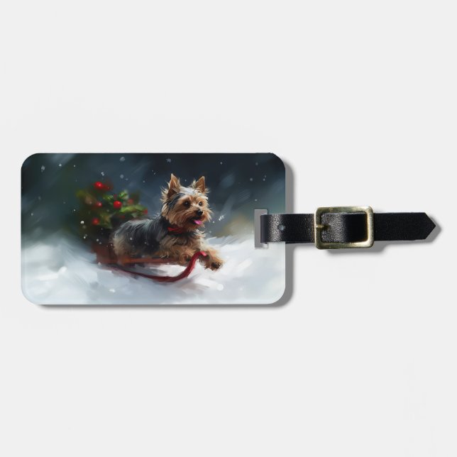 Etiqueta Para Maletas Navidades de Yorkshire Terrier en invierno (Frente Horizontal)