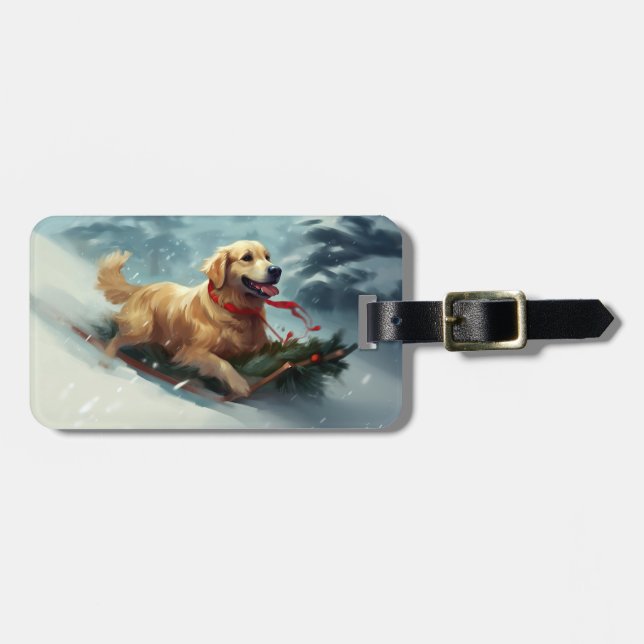Etiqueta Para Maletas Navidades Golden Retriever nevan invierno (Frente Horizontal)
