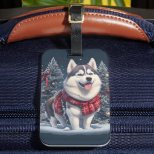 Etiqueta Para Maletas Navidades Husky Dog Magic Navidad Espíritu de vaca