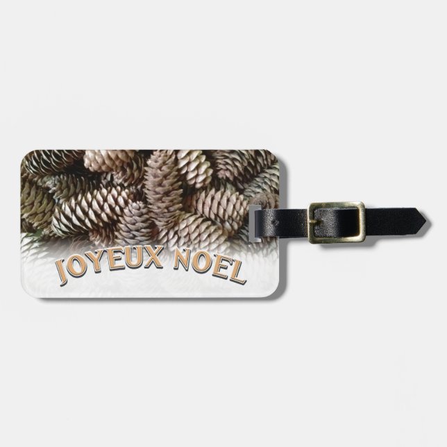 Etiqueta Para Maletas Navidades Joyeux Noel Holiday Pine Cone (Frente Horizontal)
