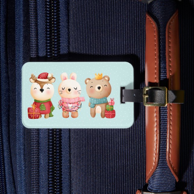 Etiqueta Para Maletas Navidades Pals: reno, oso y conejo (Anverso In situ 4)