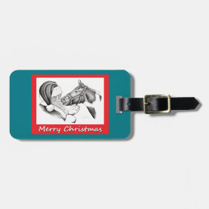 Etiqueta Para Maletas Navidades Pinto Paint Horse y Santa