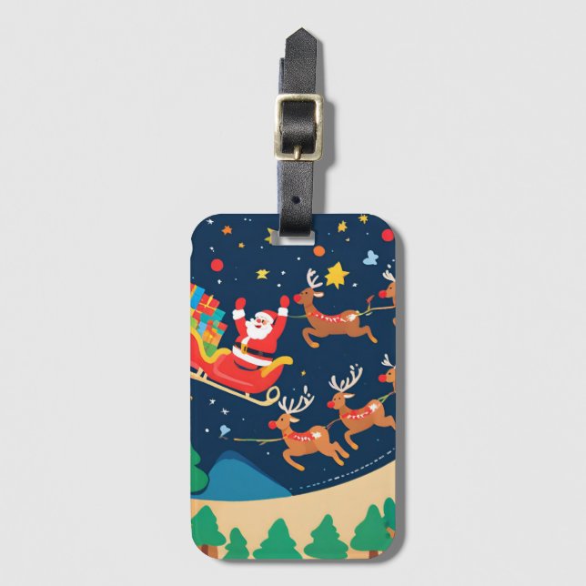 Etiqueta Para Maletas Navidades Santa Reindeer Vienen A La Ciudad (Anverso vertical)