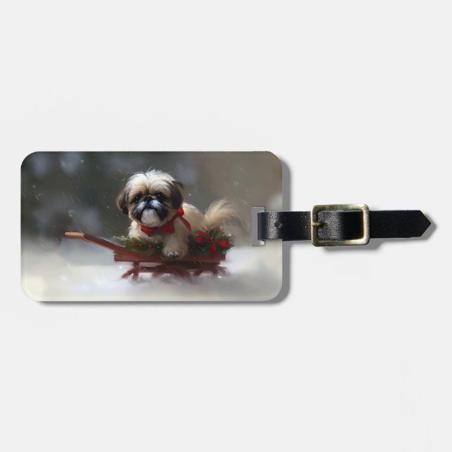 Etiqueta Para Maletas Navidades Shih Tzu nevan en invierno (Frente Horizontal)