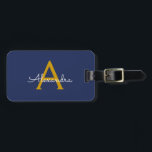 Etiqueta Para Maletas Navy Blue Gold Girly Script Monograma moderno<br><div class="desc">Monograma azul marino y dorado Añadir su propio nombre Script etiqueta bolsa de equipaje La etiqueta de la bolsa hace el dulce perfecto de 16 años,  boda,  ducha de novia,  ducha de bebé o regalo de soltera para alguien decorando su habitación con estilo.</div>