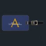 Etiqueta Para Maletas Navy Blue Gold Girly Script Monograma moderno<br><div class="desc">Monograma azul marino y dorado Añadir su propio nombre Script etiqueta bolsa de equipaje La etiqueta de la bolsa hace el dulce perfecto de 16 años,  boda,  ducha de novia,  ducha de bebé o regalo de soltera para alguien decorando su habitación con estilo.</div>