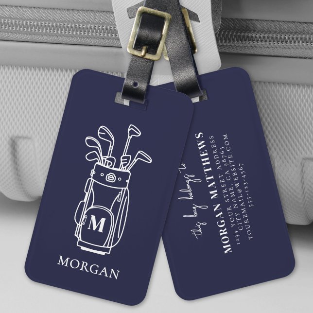 Etiqueta Para Maletas Navy Blue Monogram Golf Bag (Navy Blue Monogram Golf Bag Luggage Tag)