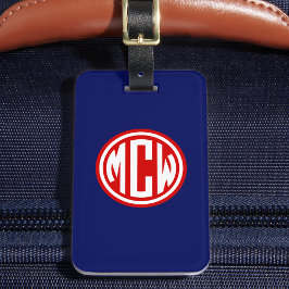 Etiqueta Para Maletas Navy Blue Red Círculo Blanco Monograma DIY BG