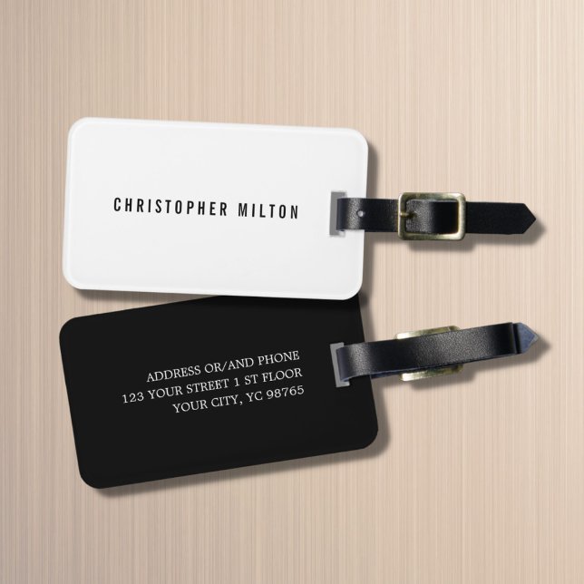 Etiqueta Para Maletas Negro blanco simple y elegante (Subido por el creador)