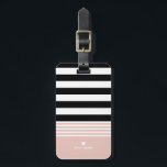 Etiqueta Para Maletas Negro, blanco y rosado rayado personalizado<br><div class="desc">Diseño moderno de rayas múltiples en blanco,  negro y rosa con logotipo de corazón pequeño - añade tu nombre o texto personalizado y detalles de contacto para personalizar.</div>