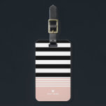 Etiqueta Para Maletas Negro, blanco y rosado rayado personalizado<br><div class="desc">Diseño moderno de rayas múltiples en blanco,  negro y rosa con logotipo de corazón pequeño - añade tu nombre o texto personalizado y detalles de contacto para personalizar.</div>