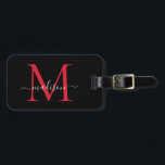 Etiqueta Para Maletas Negro Borgoña Red Monograma Nombre de guión Elegan<br><div class="desc">Elegante Black Burgundy Red Monograma Script Nombre Etiqueta De Bolsa Elegante</div>