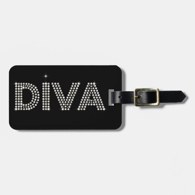 Etiqueta Para Maletas Negro chispeante de la diva del diamante (Frente Horizontal)