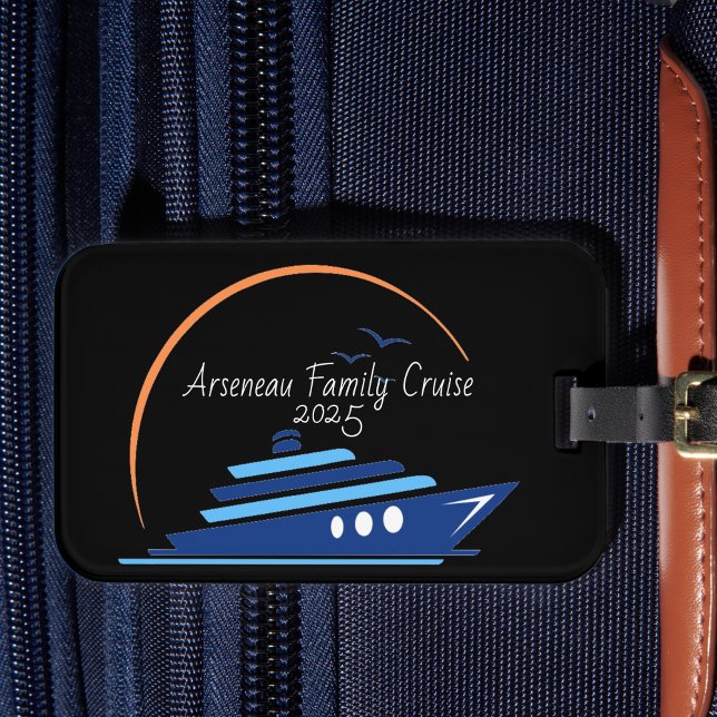 Etiqueta Para Maletas Negro con CRUCERO Naranja/FAMILIA azul (Customize add the current year and family Name)