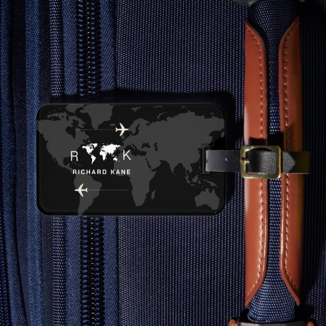 Etiqueta Para Maletas Negro de viajes internacionales (Anverso In situ 4)