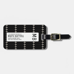 Etiqueta Para Maletas negro, elegante y monogramado (nombre e iniciales)